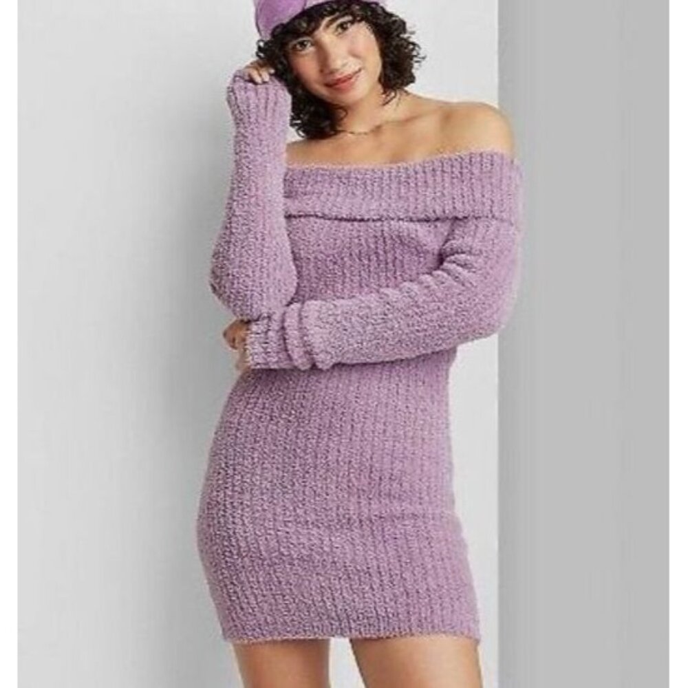 Wild Fable Women's Long Sleeve Mini Sweater Dress Purple Size XS - Picture 1 of 6
